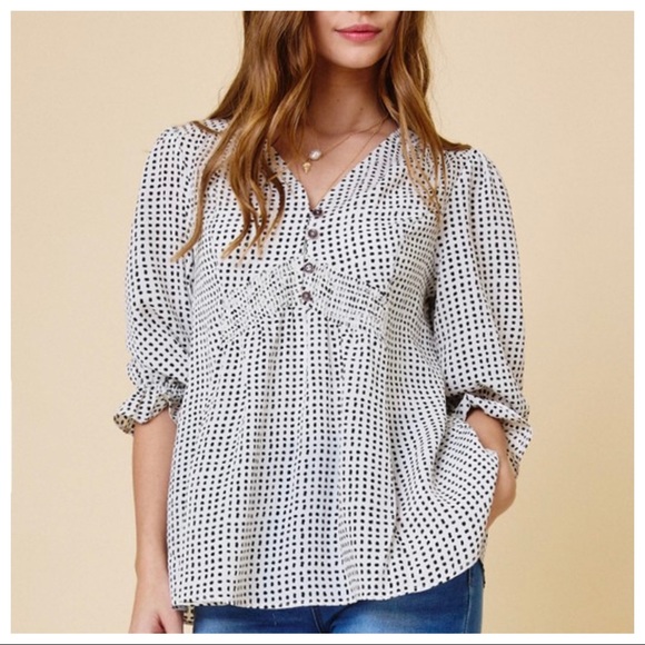 Evelyne Boho 3/4 Sleeve Button Down Tunic Top - Picture 3 of 5